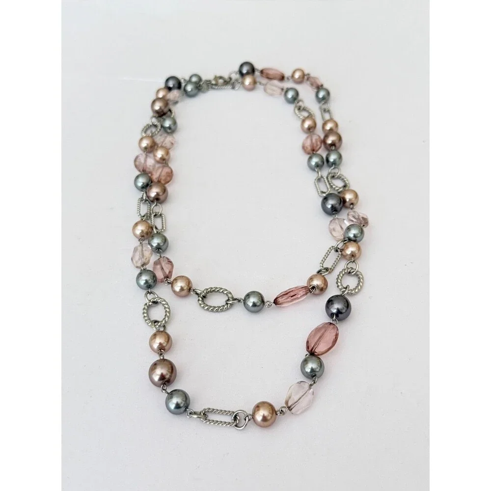 Vintage Premier Designs Faux Pearl & Faceted Bead Necklace & Earrings Set Elegan